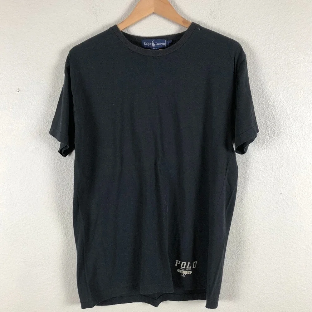 Ralph Lauren Preppy  Shirt Mens Medium Black Cotton Logo Basic Staple Base Layer